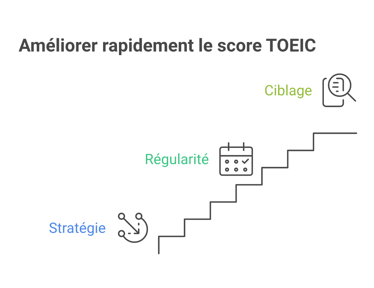 Infographie comment améliorer son score TOEIC rapidement - Points clés et méthodologie