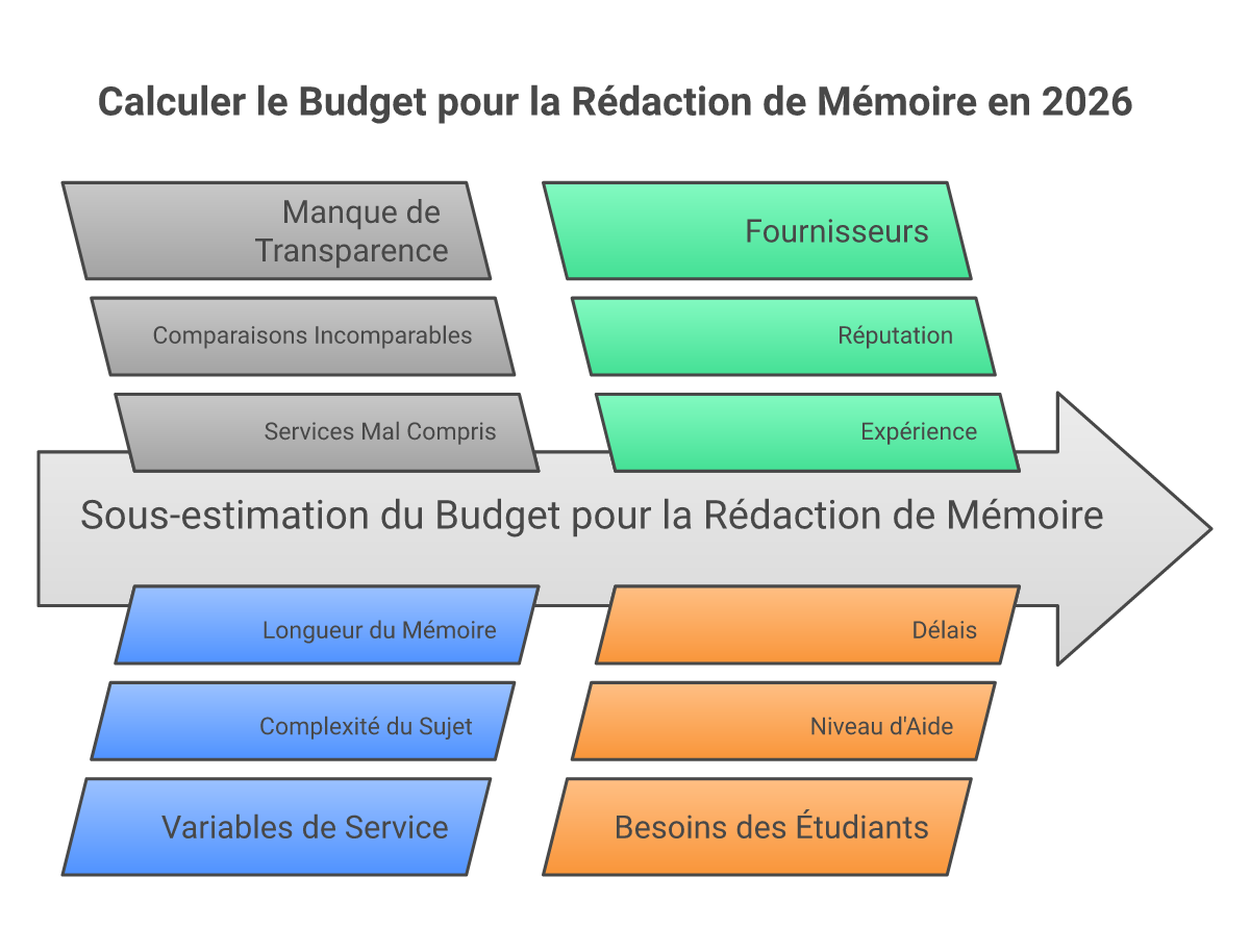Infographie calculer budget rédaction mémoire 2026 - Points clés et méthodologie