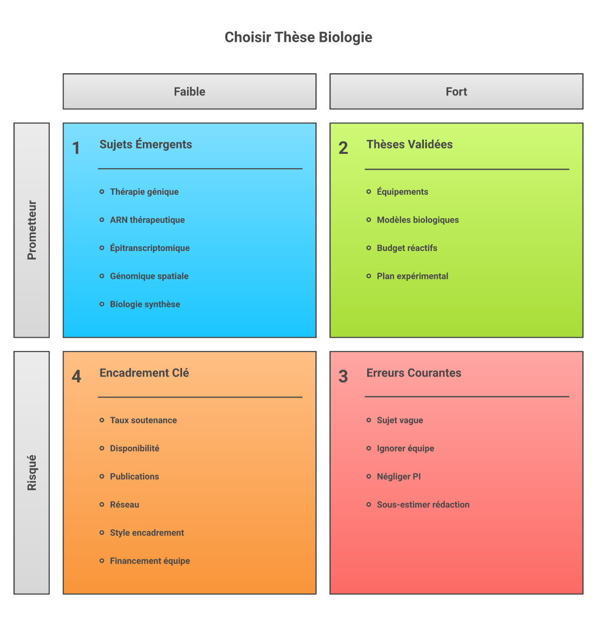 Infographie comment choisir un sujet de thèse en biologie moléculaire - Points clés et méthodologie