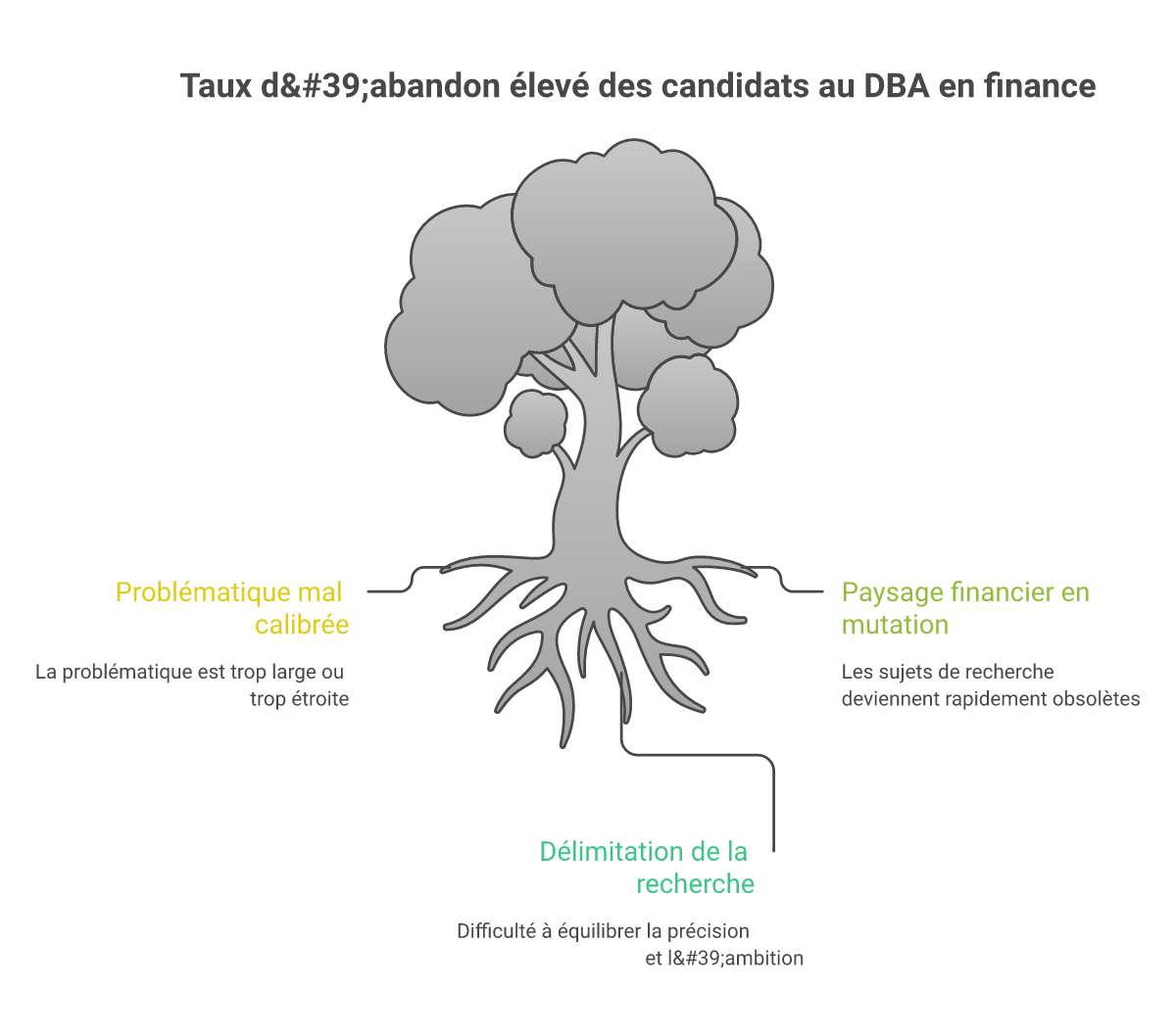Infographie problématique de recherche en finance DBA - Points clés et méthodologie