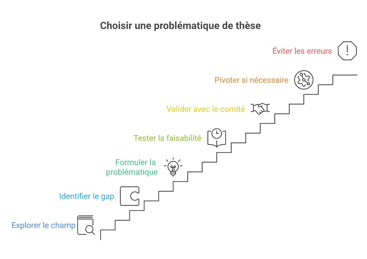 Infographie comment choisir une problématique de thèse - Points clés et méthodologie