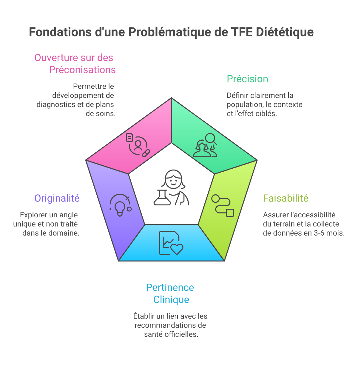 Infographie comment choisir problématique TFE diététique - Points clés et méthodologie