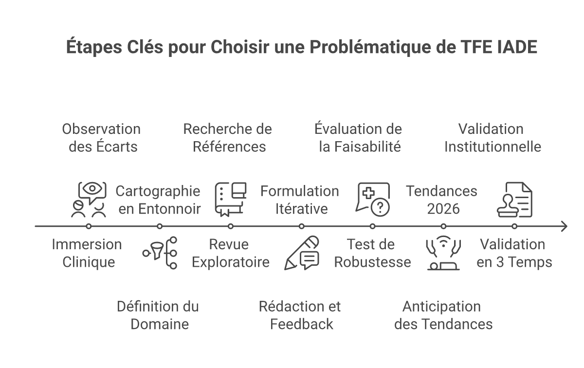 Infographie comment choisir problématique TFE IADE - Points clés et méthodologie