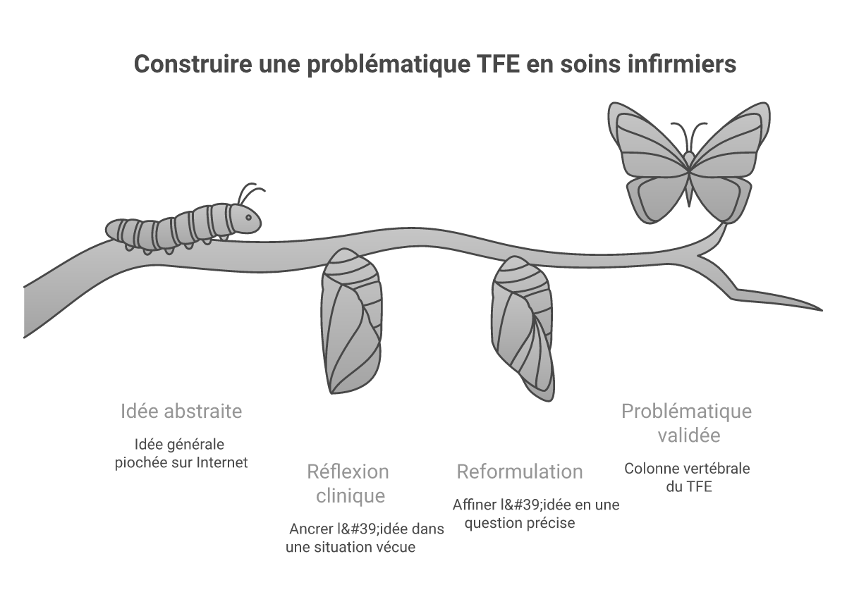 Infographie comment choisir problématique TFE soins infirmiers - Points clés et méthodologie