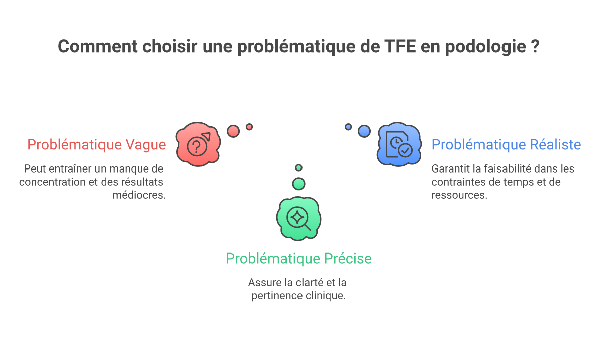 Infographie comment choisir problématique TFE podologie - Points clés et méthodologie
