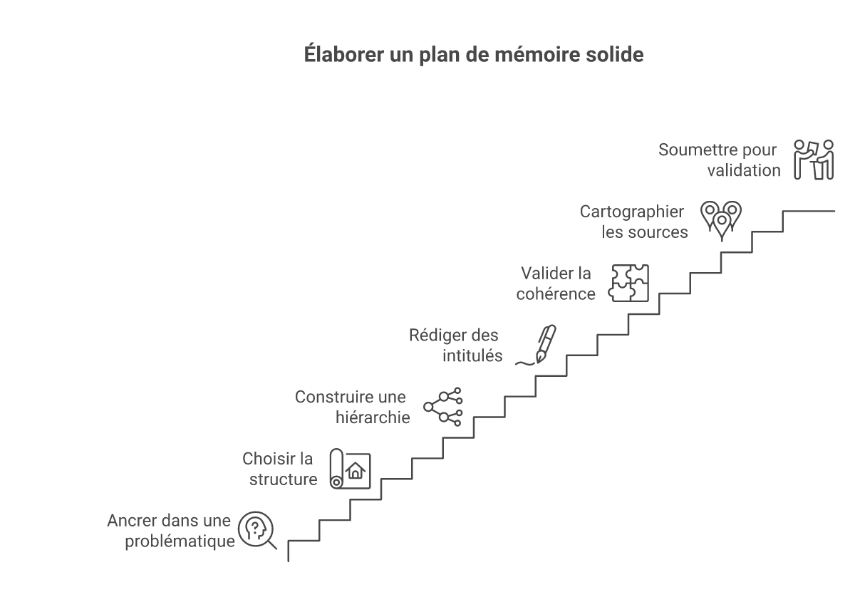 Infographie comment élaborer un plan détaillé de mémoire - Points clés et méthodologie