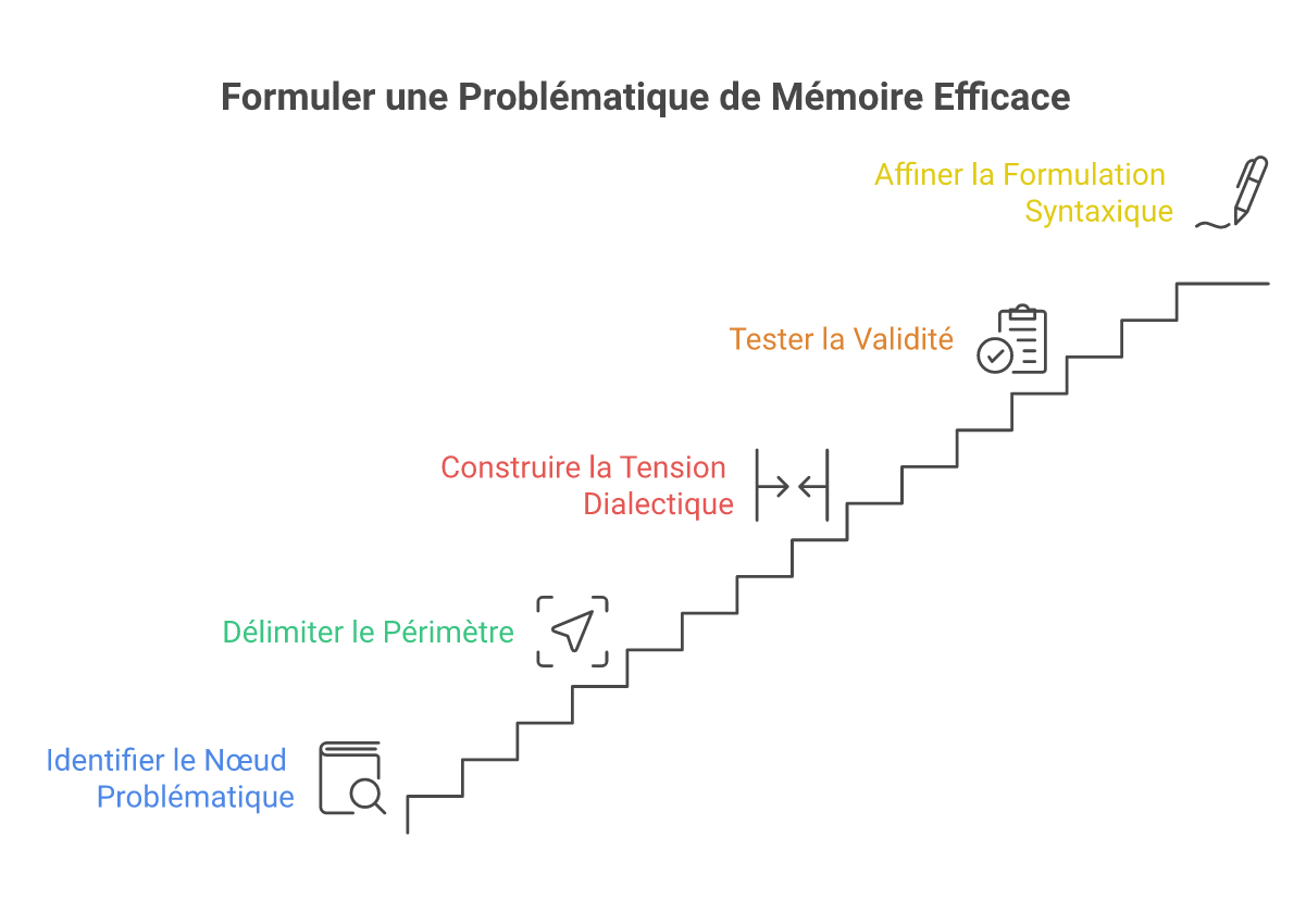 Infographie comment formuler une problématique de mémoire - Points clés et méthodologie