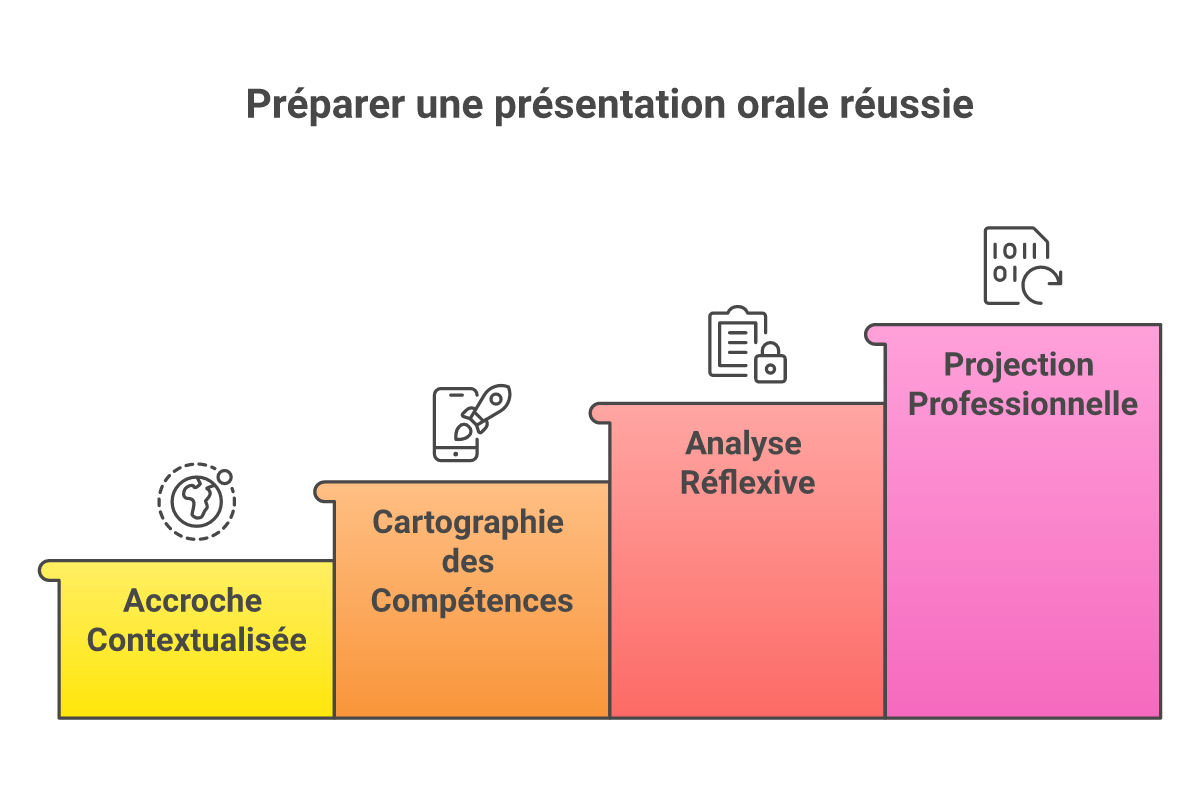 Infographie préparer présentation orale jury VAE - Points clés et méthodologie