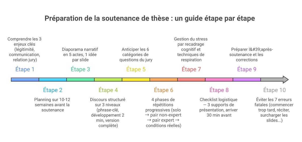 Infographie comment préparer sa soutenance de thèse - Points clés et méthodologie