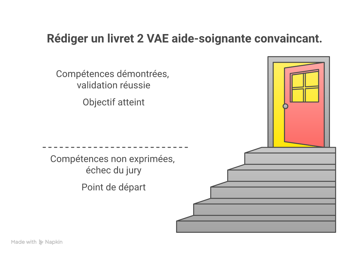 Infographie comment rédiger livret 2 vae aide-soignante - Points clés et méthodologie