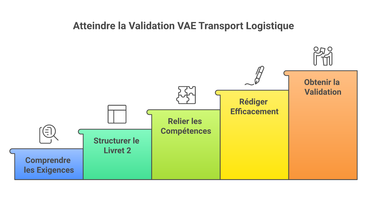 Infographie comment rédiger livret 2 vae transport logistique - Points clés et méthodologie