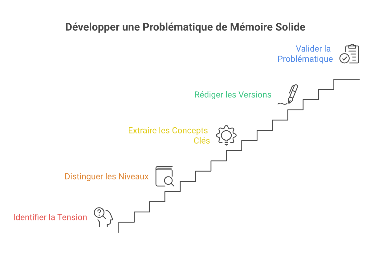 Infographie comment rédiger une problématique de mémoire - Points clés et méthodologie