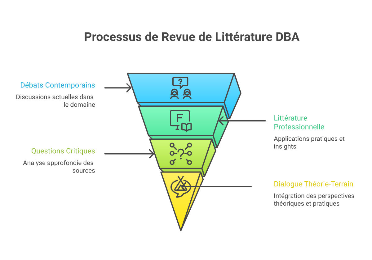 Infographie comment structurer revue de littérature thèse DBA - Points clés et méthodologie