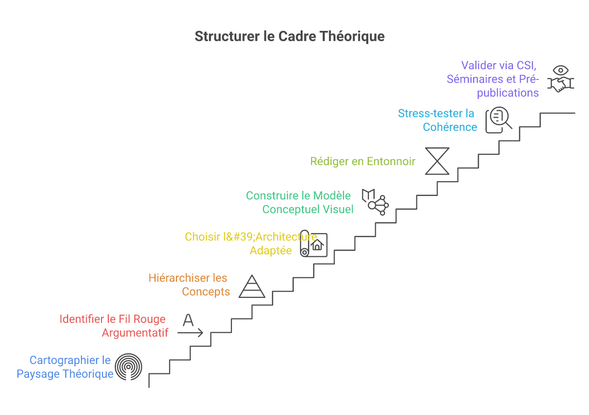 Infographie comment structurer le cadre théorique d'une thèse - Points clés et méthodologie