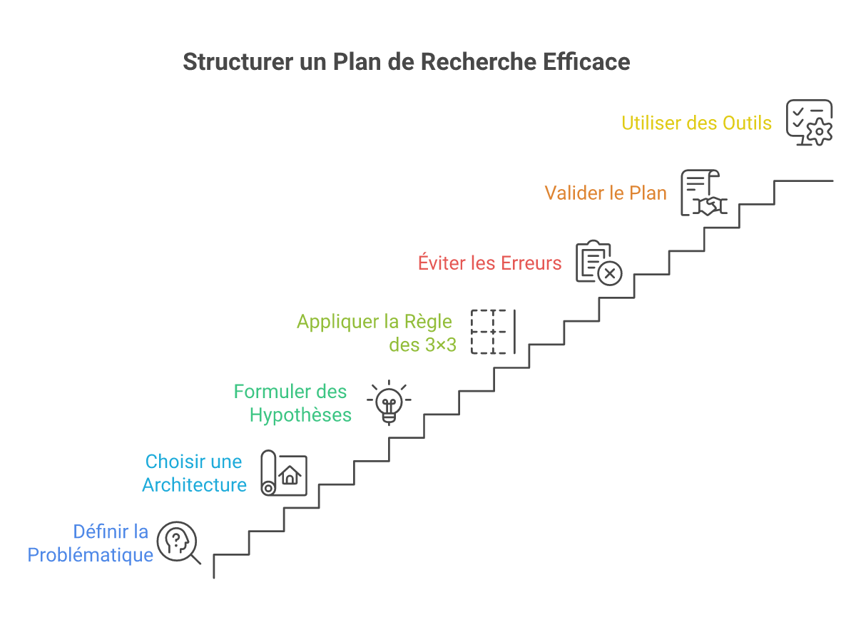 Infographie comment structurer plan détaillé mémoire recherche - Points clés et méthodologie
