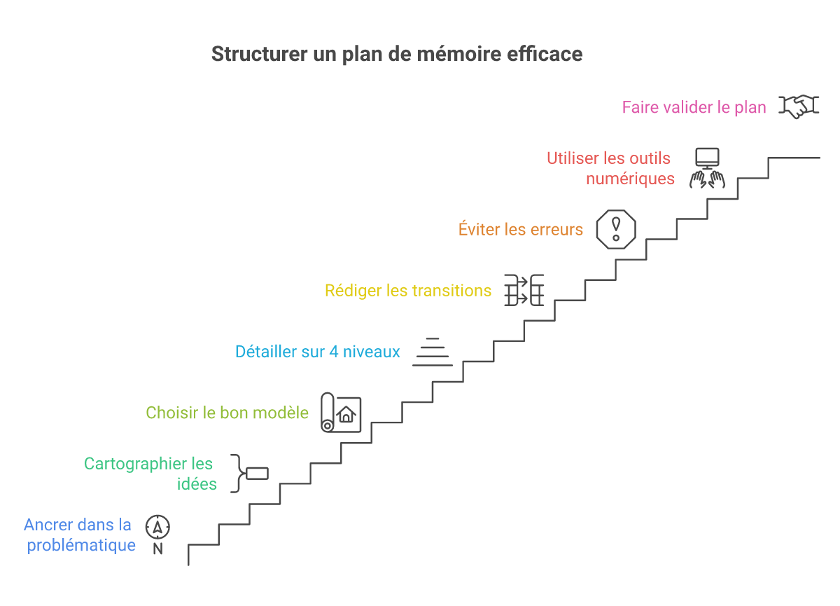 Infographie comment structurer le plan détaillé d'un mémoire - Points clés et méthodologie