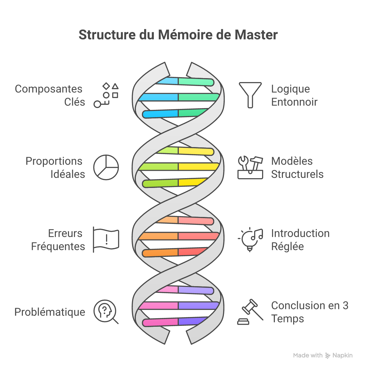 Infographie comment structurer un mémoire de master - Points clés et méthodologie