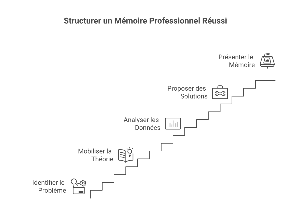 Infographie comment structurer un mémoire professionnel - Points clés et méthodologie
