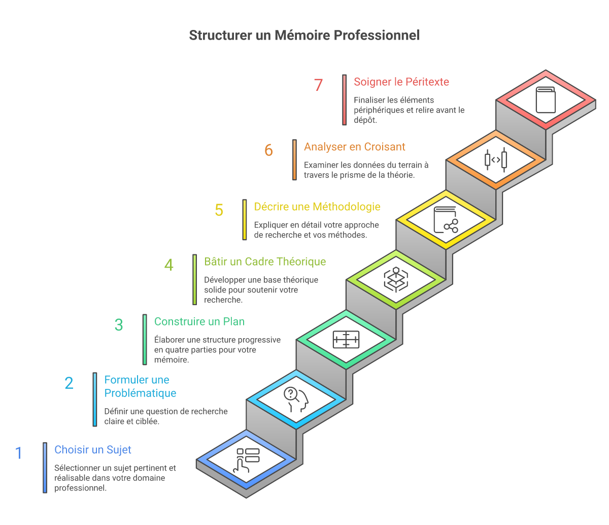 Infographie comment structurer un mémoire professionnel - Points clés et méthodologie