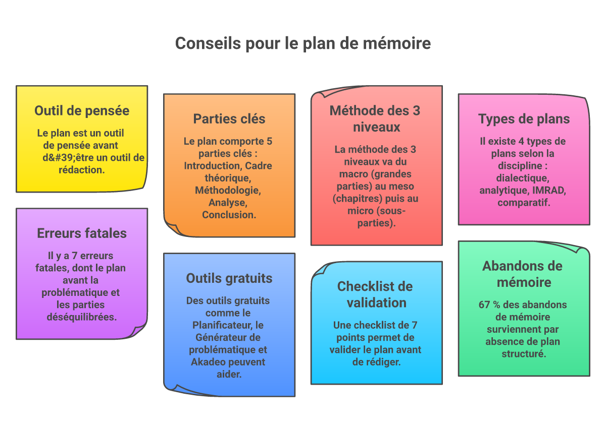 Infographie comment structurer un plan de mémoire - Points clés et méthodologie