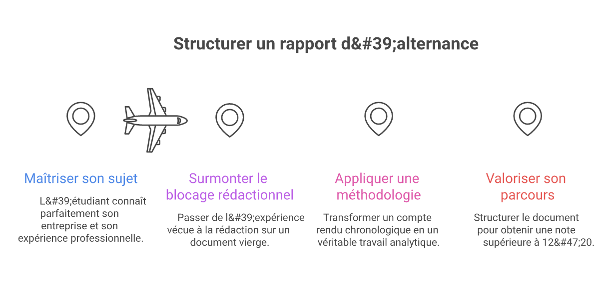 Infographie comment structurer un rapport d'alternance - Points clés et méthodologie