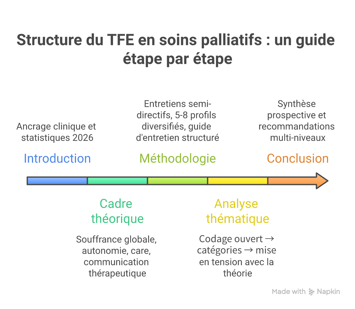 Infographie comment structurer un tfe infirmier soins palliatifs - Points clés et méthodologie
