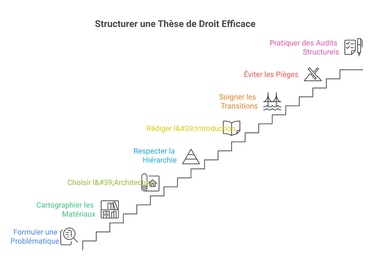 Infographie comment structurer une thèse de droit - Points clés et méthodologie